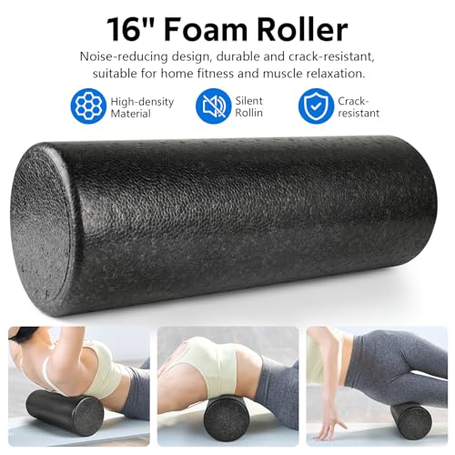 7 in1 Foam Roller Set for Deep Tissue Muscle Massager - High Density Back Roller, Muscle Roller Stick, Resistance Bands, Foot Massage Ball, Stretching Strap for Exercise, Whole Body Physical Therapy