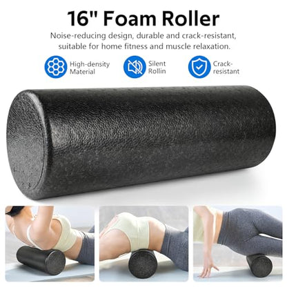 7 in1 Foam Roller Set for Deep Tissue Muscle Massager - High Density Back Roller, Muscle Roller Stick, Resistance Bands, Foot Massage Ball, Stretching Strap for Exercise, Whole Body Physical Therapy