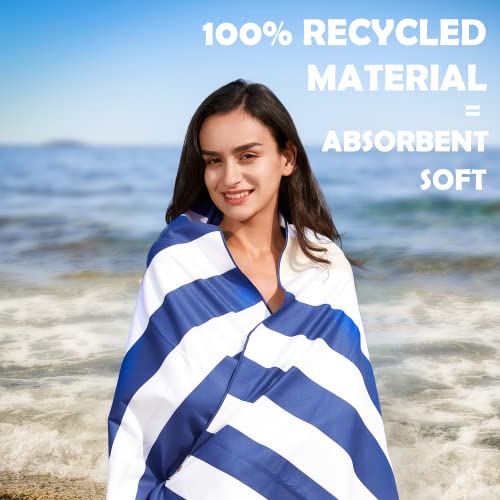 Your Choice Microfiber Beach Towel Sand-Free Quick Dry (67"x35"/60"x30") - color: K-dark Blue&khaki Stripes, size: Large(60x30")