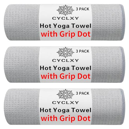 3 Pack Yoga Mat Towels with Grip Dot, Hot Yoga Towel Non Slip Yoga Mat Towel Non-Slip Sweat Absorbent Anti-Slip Yoga Towel for Bikram,Pilates