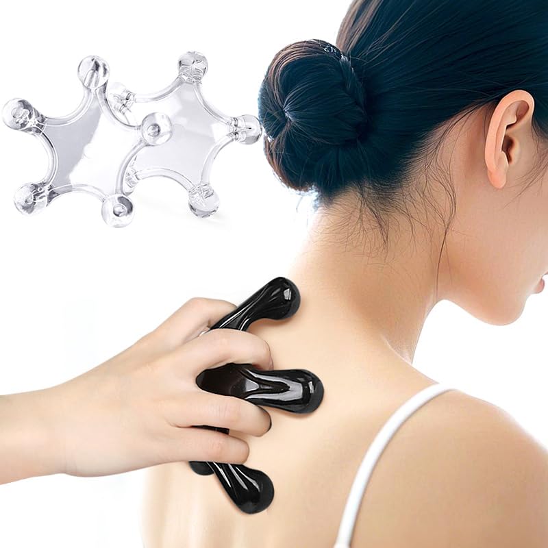 Trigger Point Massage Tools, 2 PCS 5 Legged Manual Full Body Massagers, Deep Muscle Tissue Massager, Handheld Palm Pressure Point Massage Tool, for Neck Shoulder Back Muscle Pain Relief (Transparent)