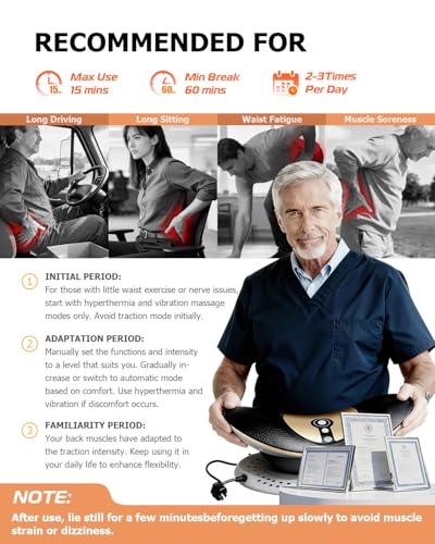 Lumbar Traction Device, Electric Lower Back Stretcher Device with Dynamic Airbag, 3 Level Vibration Massage, Adjustable Temperature from 113 to 131℉ (45 to 55℃), Easy to Use