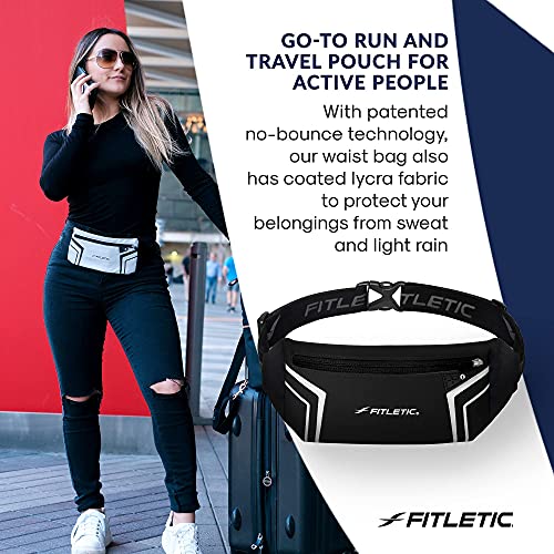 Fitletic Modern Sports Running Belt For Men & Women – Water Resistant Pouch - Fits All Smart Phones- Lightweight, Low Profile Design –Lycra Coated With Inner Card Organizer Pocket - color: Silver