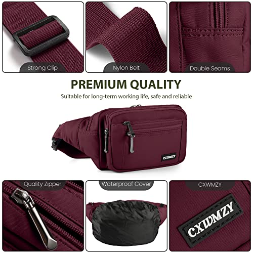CXWMZY Fanny Packs For Women & Men Waist Pack Hip Bum Bag with Multi-Pockets Large Capacity Waterproof Casual Bum Bag for Disney Traveling Casual Cycling Running Hiking (Wine Red) - color: Wine Red