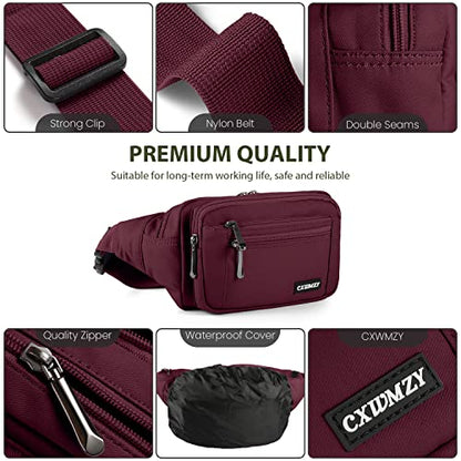 CXWMZY Fanny Packs For Women & Men Waist Pack Hip Bum Bag with Multi-Pockets Large Capacity Waterproof Casual Bum Bag for Disney Traveling Casual Cycling Running Hiking (Wine Red) - color: Wine Red