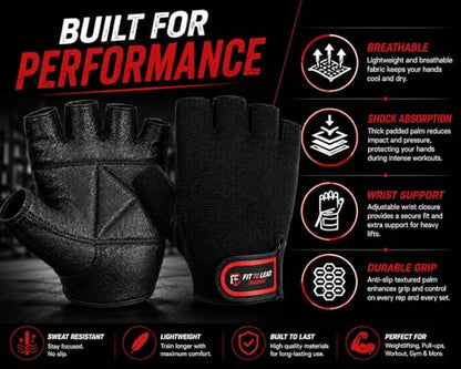 Weightlifting Gym Gloves – Workout Gloves for Men & Women with Wrist Support, Non-Slip Palm & Breathable Leather Design for Powerlifting, Training & Fitness