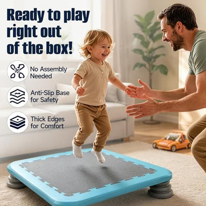 25" Square Mini Trampoline Board for Kids, Indoor Sensory Rebounder & Safe Jumping Pad with Non-Slip Base, Develops Balance Coordination & Motor Skills, Durable for Ages 3-12, Holds 165 lbs