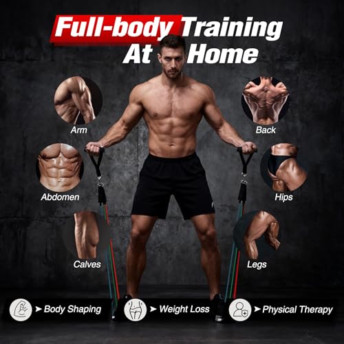 REDCAMP Resistance Bands with Handles, 150LBS Exercise Bands Workout Bands with Door Anchor for Working Out, Workout Bands Set for Men