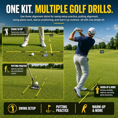 Collapsible Golf Alignment Sticks, 40 Inch Golf Alignment Rods for Swing Trainer, Putting, Aiming, Posture Correction and Golf Practice