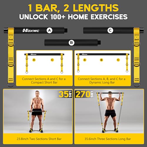 HOXWC Heavy Pilates Equipment, Portable Pilates Bar Kit with Resistance Bands, Professional Adjustable Squat Workout Equipment for Men, Home Gym Muscle Strength Training, Full Body Exercise - style: 330lbs