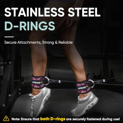 APEXUP Ankle Strap for Cable Machine, Ankle Resistance Bands, Cable Kick Back Ankle Straps for Gym, Glute Workouts, Leg Extensions, Adjustable Straps with Neoprene Padding - color: Pink Camo, style: Pair