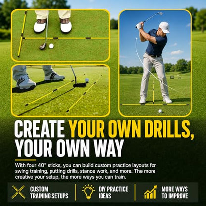 Collapsible Golf Alignment Sticks, 40 Inch Golf Alignment Rods for Swing Trainer, Putting, Aiming, Posture Correction and Golf Practice