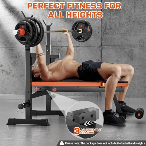 9-in-1 Adjustable Olympic Weight Bench with Lat Pulldown, Row, Squat Rack & Leg Curl – Multi-Function Strength Training Bench Press for Home Gym Full Body Workout