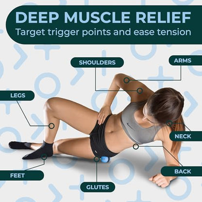 Deep Tissue Massage Balls for Yoga and Self Myofascial Release, Foam Trigger Point Balls for Mobility and Recovery, Feet, Back, Neck, Legs and Arms (2 Pack, Blue)