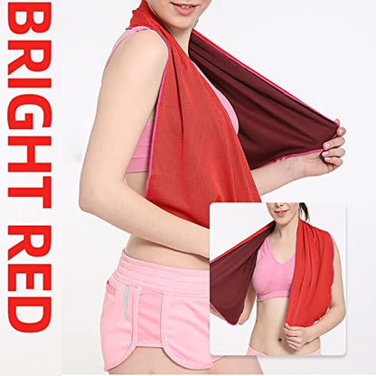 10 Pack Cooling Towels Bulk Microfiber Ice Towel Quick Dry Breathable Chilly Sweat Towel Stay Cool Towel for Neck Face Yoga Gym Workout Running Pilates Beach with Carabin Bag, 40x12'', Red - color: Red