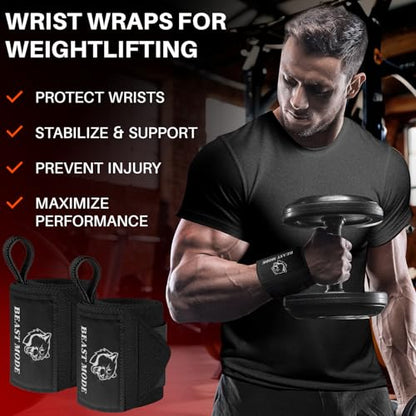 Weightlifting 18" & 12" Wrist Wraps with Thumb Loop – Heavy Duty Wrist Workout Braces for Men and Women – Ideal for Powerlifting, Strength Training, Bodybuilding - color: Black, style: 18" – Beast Mode