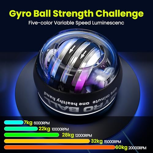 Torque Ball Hand Exerciser, Grip Strength Trainer, Forearm Strengthener, Hand Strengthening Devices,Wrist Power Gyro Ball,Wrist Strengthener, Finger Exerciser with Auto-Start LED Lights and Digital Display - color: Black