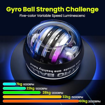 Torque Ball Hand Exerciser, Grip Strength Trainer, Forearm Strengthener, Hand Strengthening Devices,Wrist Power Gyro Ball,Wrist Strengthener, Finger Exerciser with Auto-Start LED Lights and Digital Display - color: Black