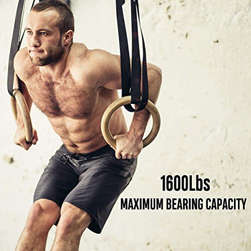 Rubberbanditz Wooden Gymnastic Rings with 16ft Adjustable Straps | Exercise Olympic Rings for Strength Training, Pull-Ups, Dips | Gymnastics Equipment | Fitness Rings for Men & Women