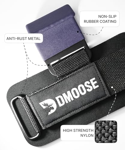 DMoose Fitness Weight Lifting Hooks (Pair) for Deadlifts, Pull Ups, Rows & Shrugs - Anti-Rip Nylon Strap Hand Grips with Thick Wrist Padding - Heavy Duty Wrist Straps for Weightlifting & Gym Workouts - color: Purple
