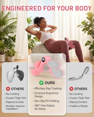 Thigh Trainer for Women with 3 Resistance Bands, Inner Thigh Exerciser with Screen, Pelvic Floor Exercise Device, Kegel Exerciser for Pelvic Strengthening, Home Workout Equipment
