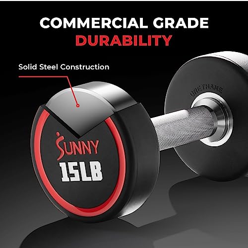 Sunny Health & Fitness Premium Polyurethane Commercial Grade Round Dumbbells with Diamond Knurled Handle, Durable Strength Training Equipment for Home Gym, 5-50LB - color: 10-Pound (Pair)