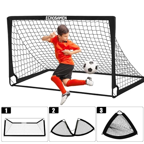 Kids Soccer Goals for Backyard, 2 of 6 x 4 ft Kids Soccer Goal Set Soccer Net with 10 Soccer Cones, Agility Ladder & Carry Bag, Portable Soccer Training Equipment.