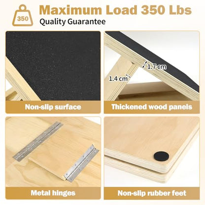 Slant Board for Calf Stretching and Exercise, 4 Angle Portable Adjustable Wooden Calf Stretch Board with Training Poster, 300 Lbs Weight Capacity Velour Board for Leg Knees Physical Therapy Equipment