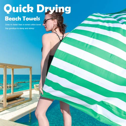 Your Choice Microfiber Beach Towel Sand-Free Quick Dry (67"x35"/60"x30") - color: L-live Green Stripes, size: Extra Large(67x35")