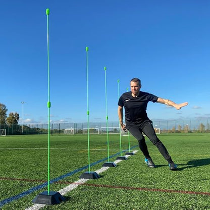 QUICKPLAY PRO Agility Poles (10x Adjustable 3ft to 6ft) for Turf & Court Training - style: Set of 10 Agility Poles + set of 5 base weights