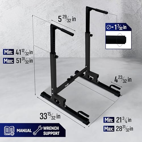Yes4All Dip Stand 500 LBS Capacity, 80 Levels Adjustable Dip Bars, Dip Station Machine for Home Gym - color: Black