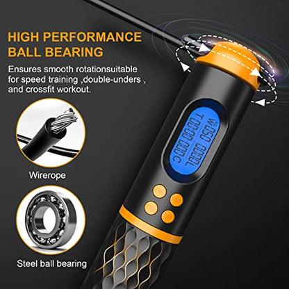 Smart Jump Rope, Multifun Speed Skipping Rope with Weight/Lap/Time/Calorie Counter Adjustable Digital Counting Jump Ropes for Home Gym, Cordless Jumping Rope for Men Women Kids