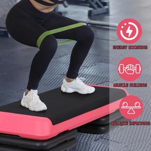 43'' Wide Adjustable Aerobic Step Platform - 4 Stackable Risers for Home Gym Cardio, Strength & Full-Body Training - color: Pink