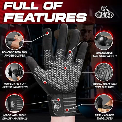 Bear Grips Weight Lifting Gloves for Men & Women | Half Finger Lifting Gloves | Full Finger Workout Gloves for Men | No Finger Exercise Gloves l Compression Weightlifting Gloves | Gym Gloves for Men
