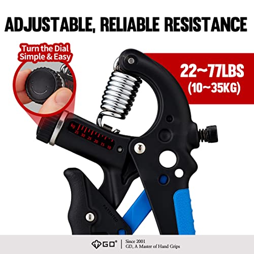 GD Grip2 Hand Grip Strengthener (Grip Strength Trainer) Adjustable Gripper (22~77lbs) Forearm and Wrist Exerciser Strengthener for grip Strength - color: BLUE