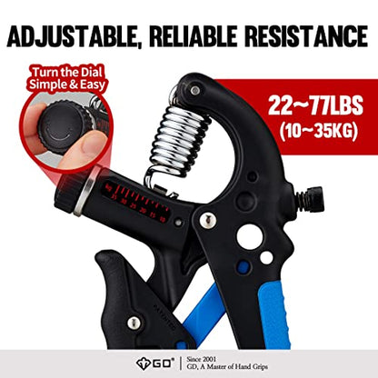 GD Grip2 Hand Grip Strengthener (Grip Strength Trainer) Adjustable Gripper (22~77lbs) Forearm and Wrist Exerciser Strengthener for grip Strength - color: BLUE