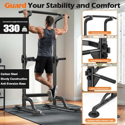 Power Tower for Home Gym, Pull Up and Dip Station - Adjustable Freestanding Chin Up Bar with 300 Lbs Capacity | Multi-Function Workout Machine for Calisthenics, Strength Training