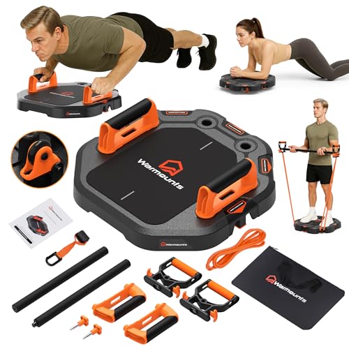 WARMOUNTS Adjustable Push Up Board for Men, 7 in-1 Multi-Function Push Up Board with Resistance Bands, Door Anchor for Full Body Training, Safe & Space-Saving Design for Home/Gym Use