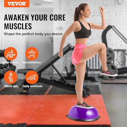 VEVOR Half Exercise Ball Trainer, 23/26 inch Balance Ball Trainer, 1500lbs Capacity Stability Ball, Yoga Ball with Resistance Bands & Foot Pump, Strength Fitness Ball for Home Gym Full Body Workout - color: 23" Ripple Purple