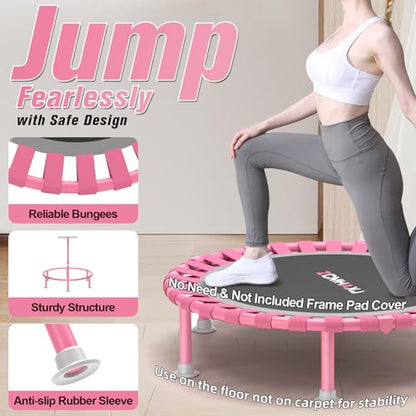 Foldable Mini Trampoline, 40" Rebounder Trampoline for Adults & Kids, 450lbs Capacity with T-Shaped Adjustable Bar, Indoor Fitness Workout Exercise Equipment