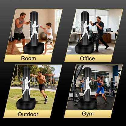 Punching Bag for Adults, 70" Boxing Bag with Stand, Freestanding Heavy Bag with Boxing Gloves, Reflex Ball Set, Kickboxing Bag Training Equipment for Muay Thai, MMA, Gym, Training, Fitness - style: White Athlete - Accessories Not Included