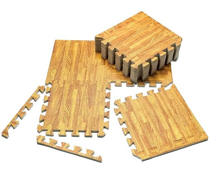 VViViD Interlocking EVA Foam Floor Mat Tile Pack (12 Tiles, 12 sq ft) Light Wood, Non-Slip, Sound Dampening