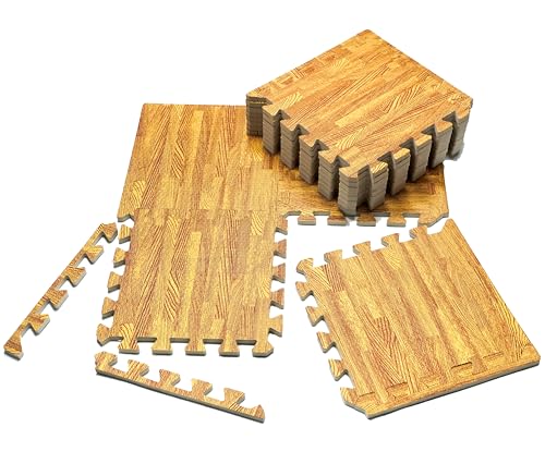 VViViD Interlocking EVA Foam Floor Mat Tile Pack (12 Tiles, 12 sq ft) Light Wood, Non-Slip, Sound Dampening