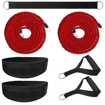Speed and Agility Training Equipment, Two Resistance Bands and Adjustable Waist Belts 8pcs 80lb for Solo or Partner Exercise to Maximize Strength Power Focus Suitable for Muti-Sports