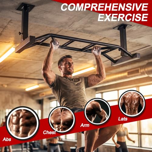 47 Inch Heavy Duty Multi-Grip Chin Up Bar Adjustable Height&Supports To 600 Lbs Upper Body Fitness Workout Bar for Home Gym Workout Strength Training Equipment