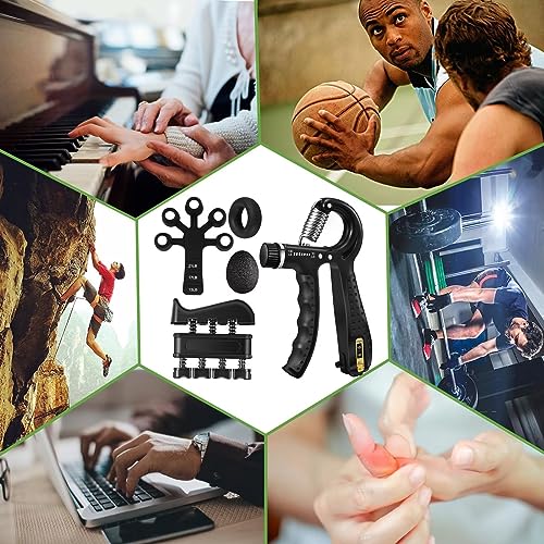 Grip Strength Trainer Kit (5 Pack), Grip and Forearm Strengthener, Finger Strengthener, Adjustable Resistance Hand Gripper, Grip Ring, Stress Relief Ball for Muscle Building, Injury Recover