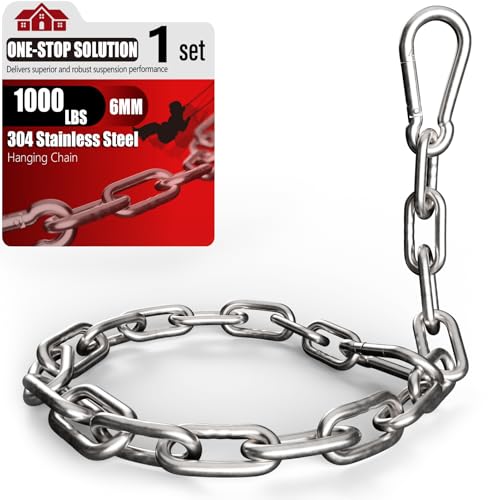 1000LB Heavy Duty Hanging Swing Chain, 6mm Thick 304 Stainless Steel Hanging Chain with 2 Carabiners, 25" Hardware Kit for Hammock, Hanging Chair, Punching Bags, Tree, Indoor & Outdoor