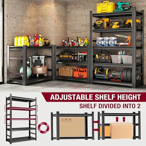 Garage Shelving, 3000 LBS Heavy Duty Metal Storage Shelves with Anti-Fall Rails, 5-Tier Adjustable Storage Rack for Garage, Warehouse, Basement, 35.4" W x 15.7" D x 72" H