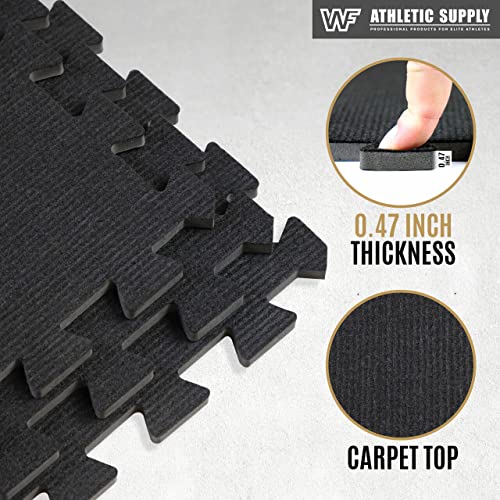 WF Athletic Supply Carpet Top EVA Foam Floor Tiles, Black Carpet Texture Surface Puzzle Interlocking Mats for Home Gym, Kids Room & Living Room; 24-inch x 24-inch x 12-mm per Tile