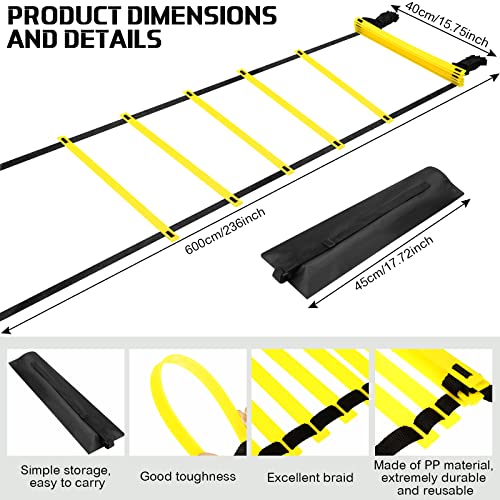 Agility Ladder 20 Feet Adjustable Rungs Speed Training Exercise Ladders with Carry Bag for Kids and Adults Soccer Football Boxing Footwork Sports Speed Agility Training